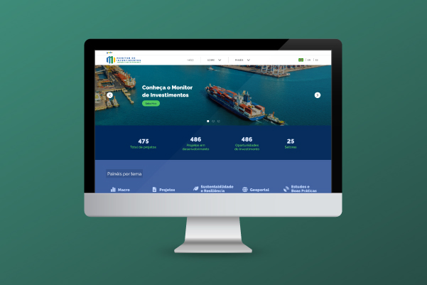 Project cover for Monitor de Investimentos: desktop computer showing website main page