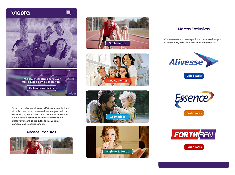 Mobile screens showing different sections of the website homepage